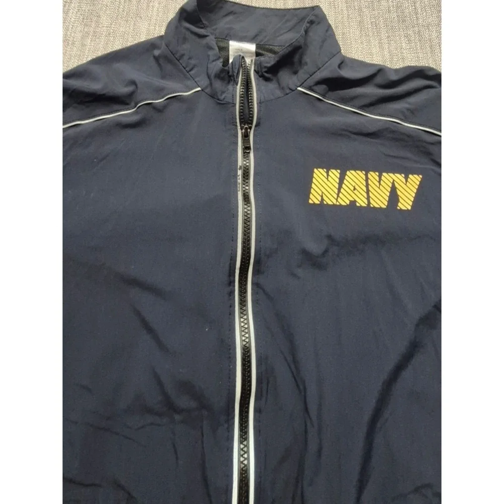 US Navy Running Jacket blue zip reflective windbreaker Med. USA water resistance